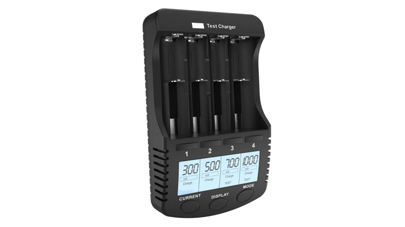 RS PRO Battery Charger For Lithium-Ion, NiCd, NiMH CD A, AA, AAA, C, 3.7 V Li-Ion, 1.2 V Ni-MH, SC 4 Cell 1.48V 300,
