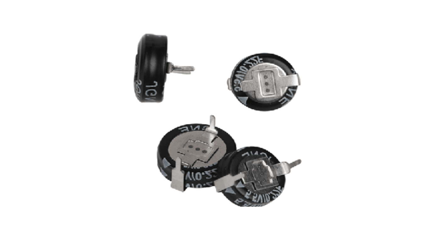 RS PRO 0.1F Supercapacitor EDLC -20 → +80% Tolerance 5.5V dc, Through Hole