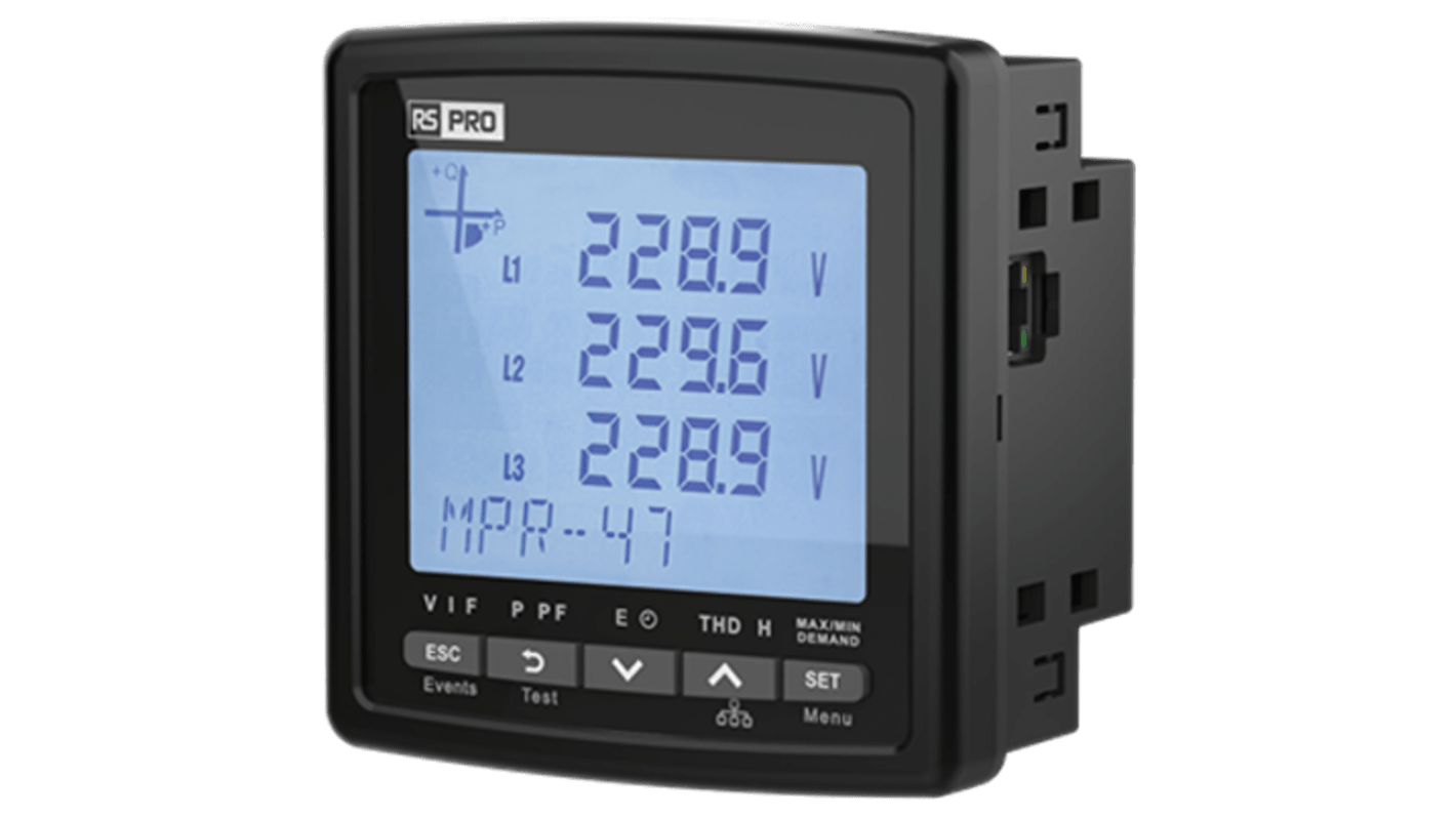 RS PRO 3 Phase LCD Energy Meter