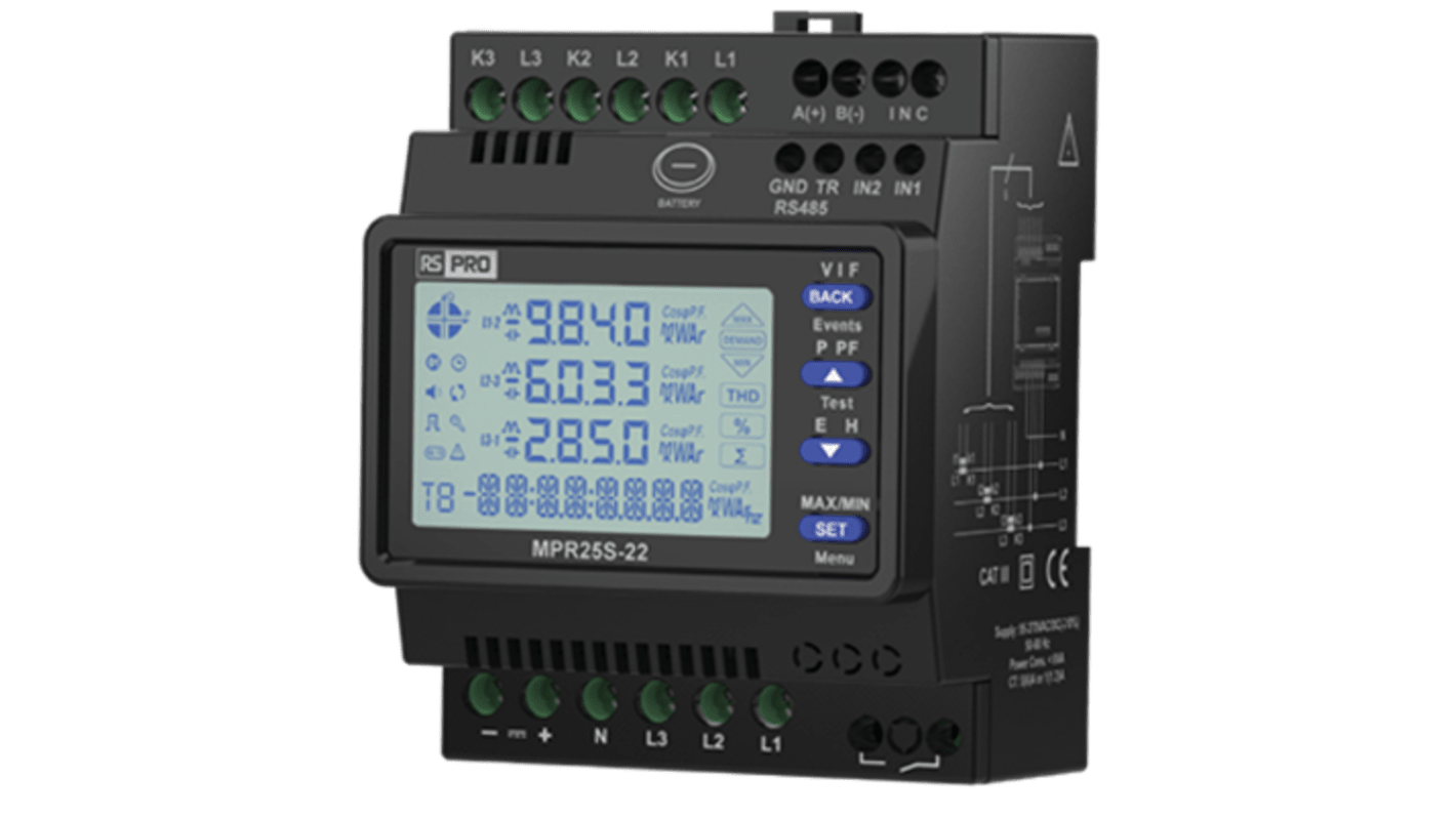RS PRO 3 Phase LCD Energy Meter