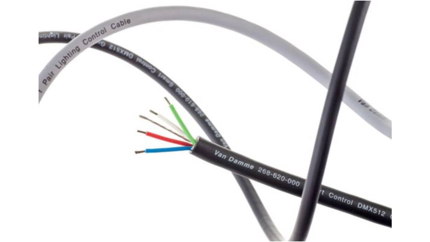 Van Damme268 Series DMX Cable, 22 AWG CSA Screened, 6mm od, 500m, Black, Grey
