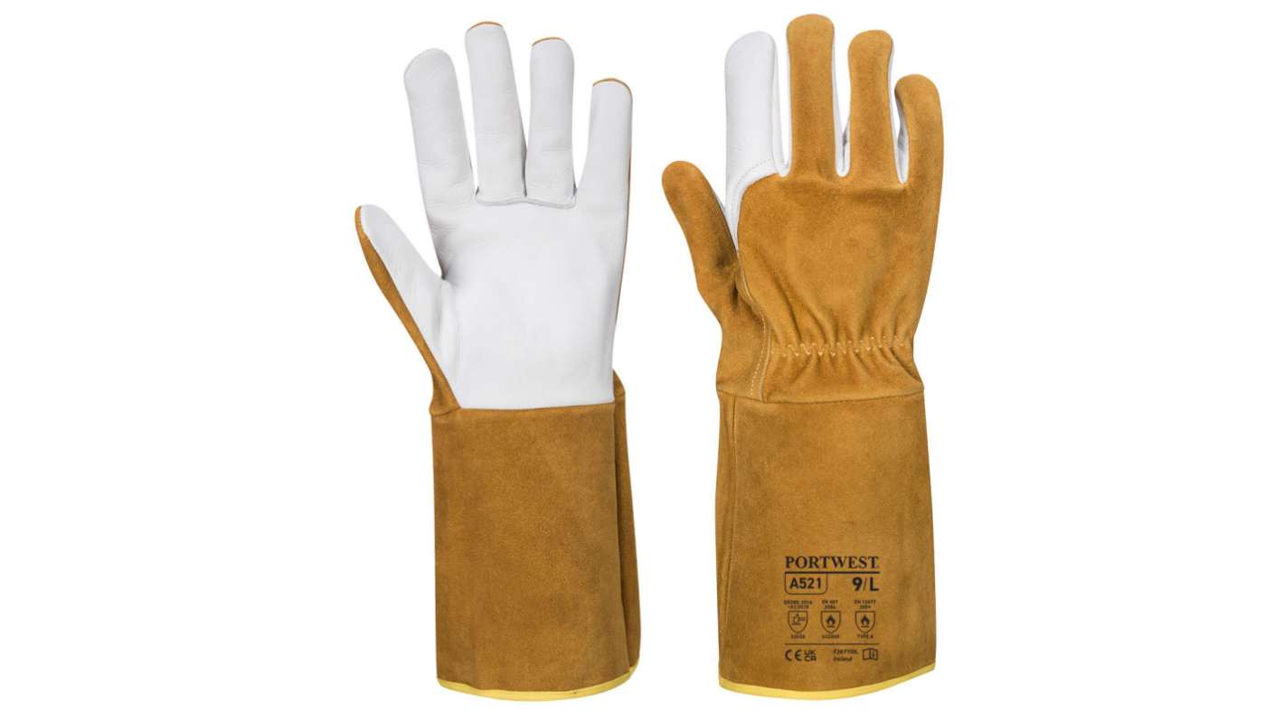 Portwest Hand Protection Brown Elastane, Leather Welding Work Gloves, Size XL