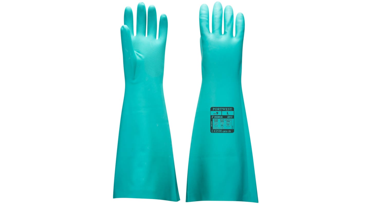 Portwest Hand Protection Green Nitrile Chemical Resistant Work Gloves, Size M