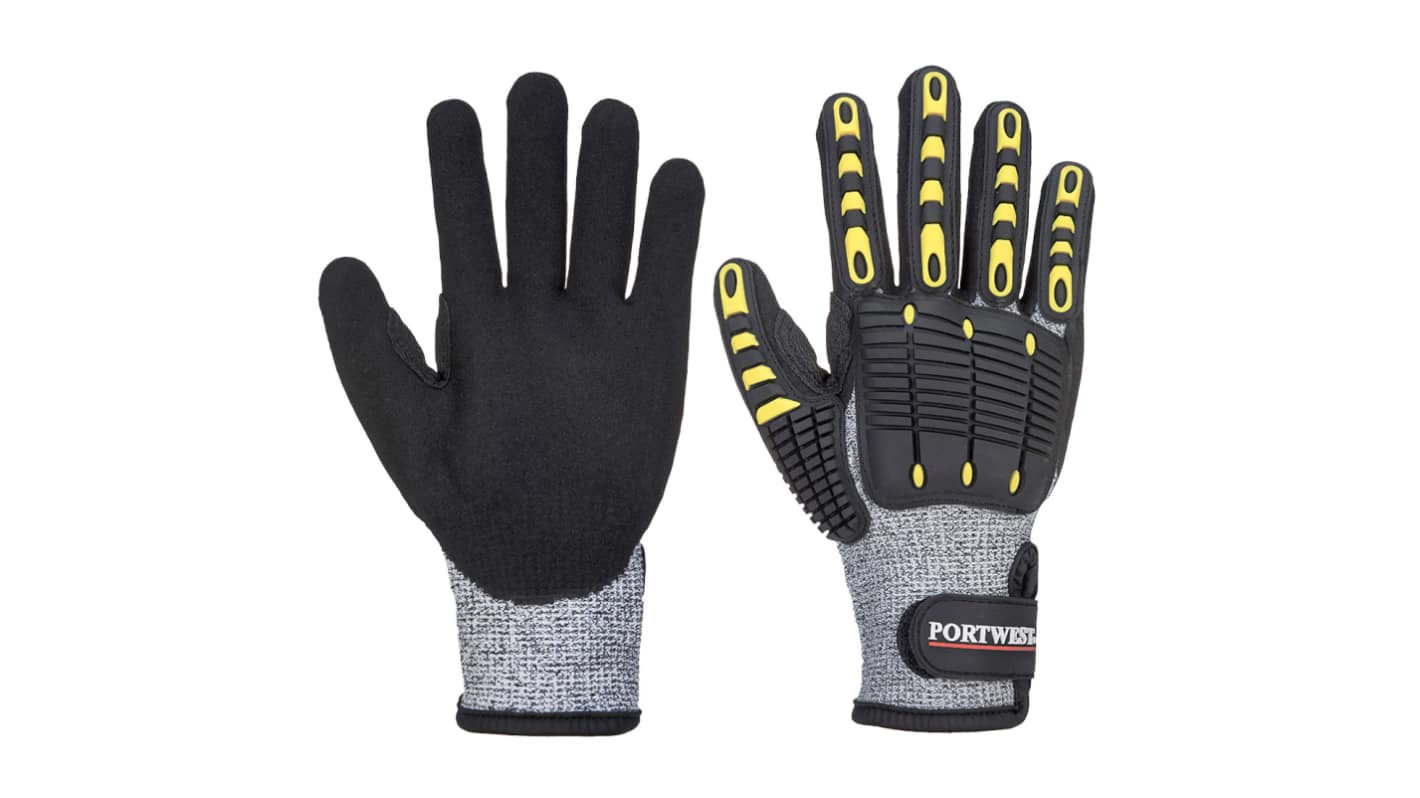 Portwest Impact Protection Black, Grey Elastic, Glass Fibre, HPPE, Nylon, Polyester, TPR Cut Resistant Work Gloves,
