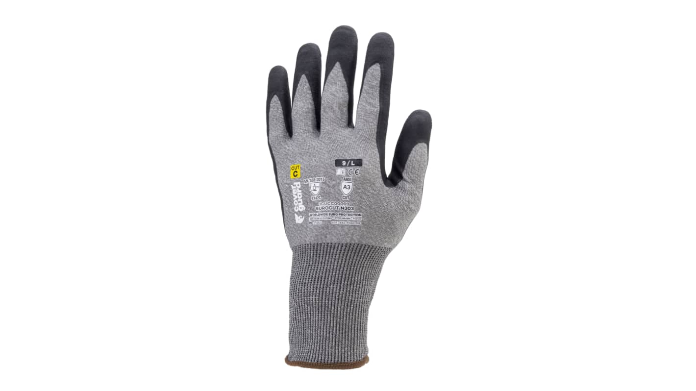 Coverguard EUROCUT N303 Black, Grey HPPE, Polyester Dry Environment Work Gloves, Size 8, Nitrile Coating