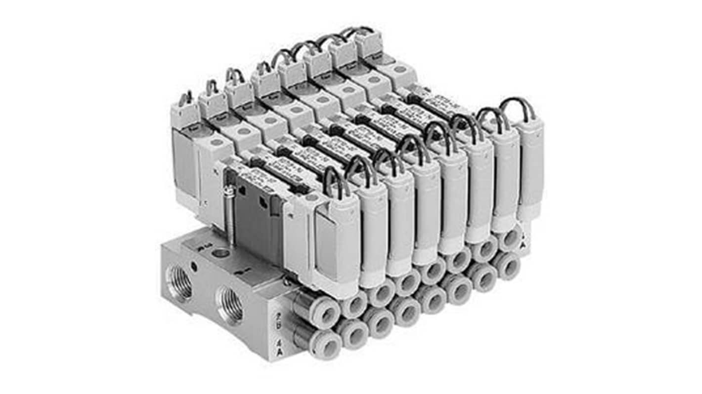 SMC S0700 series 4 station One-Touch Fitting 4 mm Manifold Base, SS0755-04C4FC