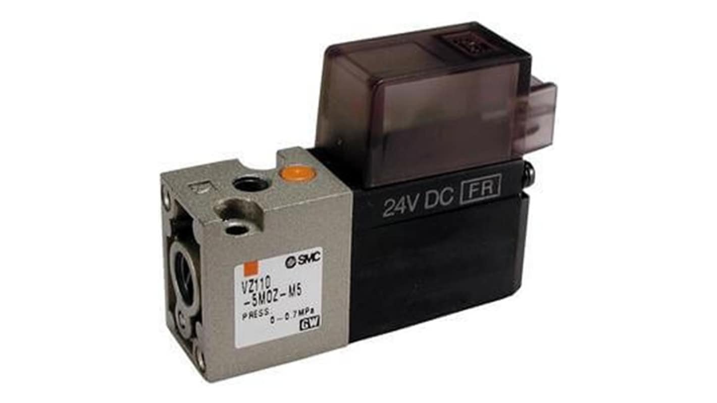 SMC 2 Position Single Solenoid Pneumatic Solenoid Valve - Solenoid M5 x 0.8 VZ1000 Series 24V dc