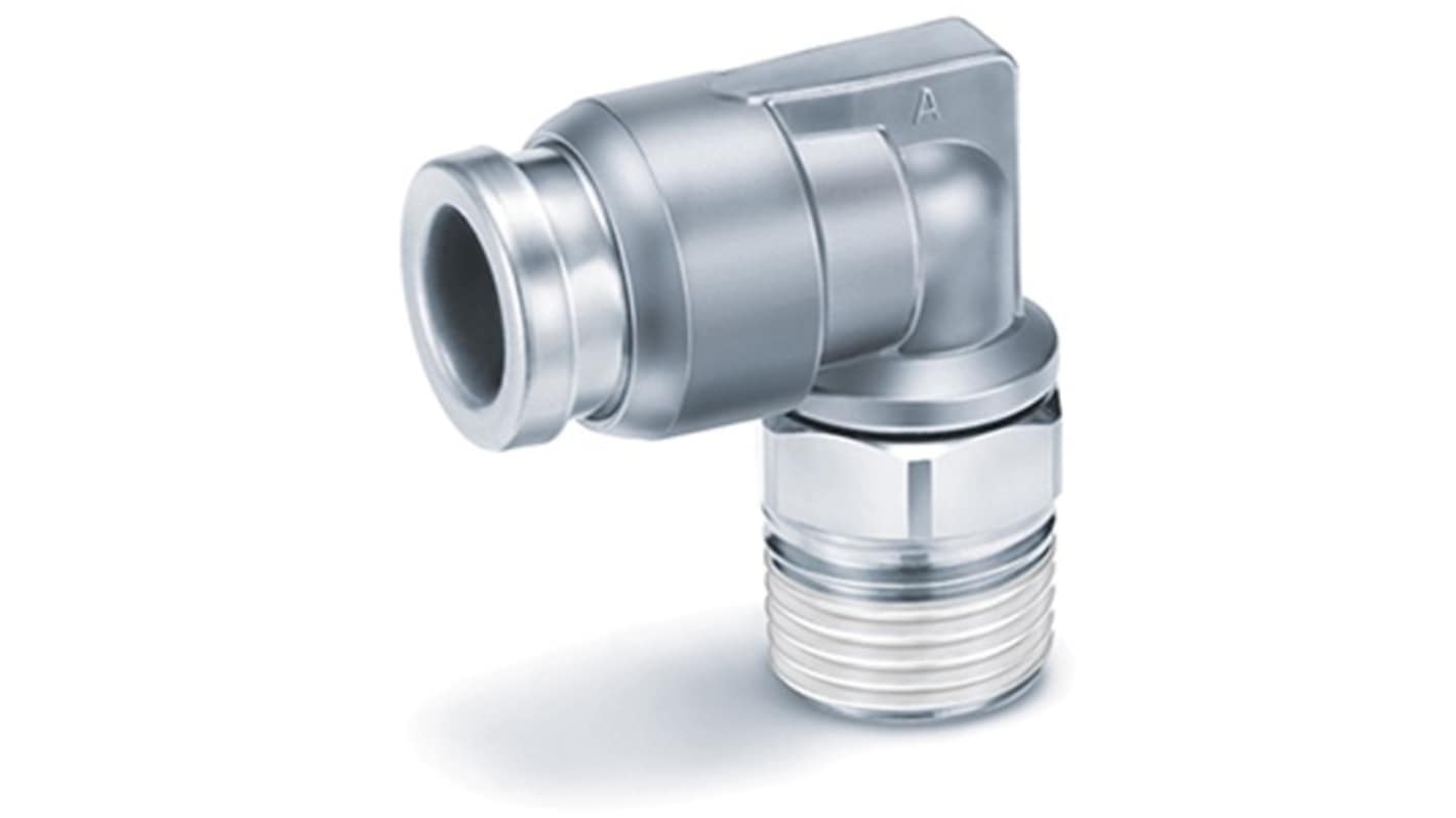 SMC KQB Series Elbow Fitting, 6 mm to G 3/8 Male, Threaded-to-Tube Connection Style, KQB2L06-G03