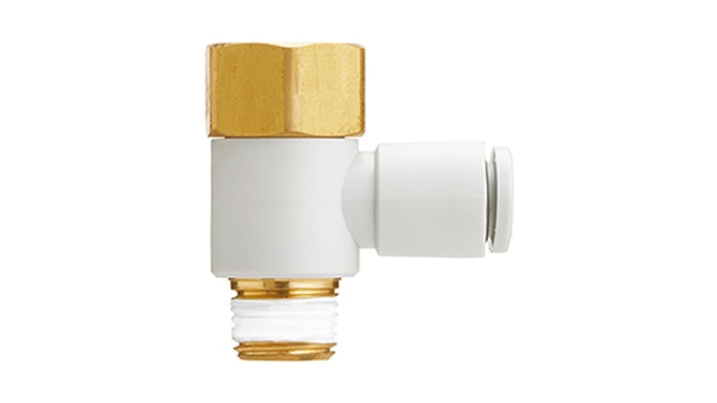 SMC KQ2 Series Elbow Fitting, 8 mm to Rc 1/4 Female, Threaded-to-Tube Connection Style, KQ2VF08-02AS