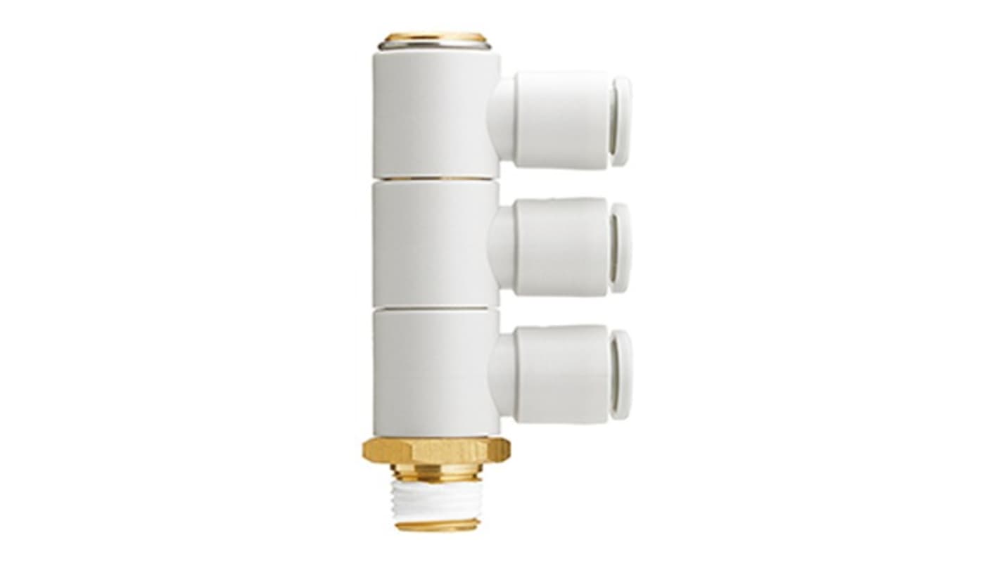 SMC KQ2VT Series Elbow Fitting, 12 mm to R 1/2, Threaded-to-Tube Connection Style, KQ2VT12-04AS