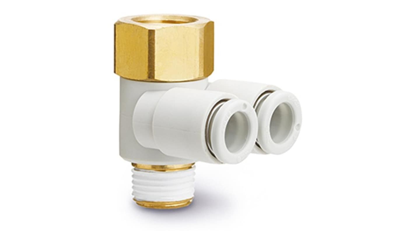 SMC KQ2ZF Series Female Elbow, 12 mm to R 1/2, Tube-to-Tube Connection Style, KQ2ZF12-04AS