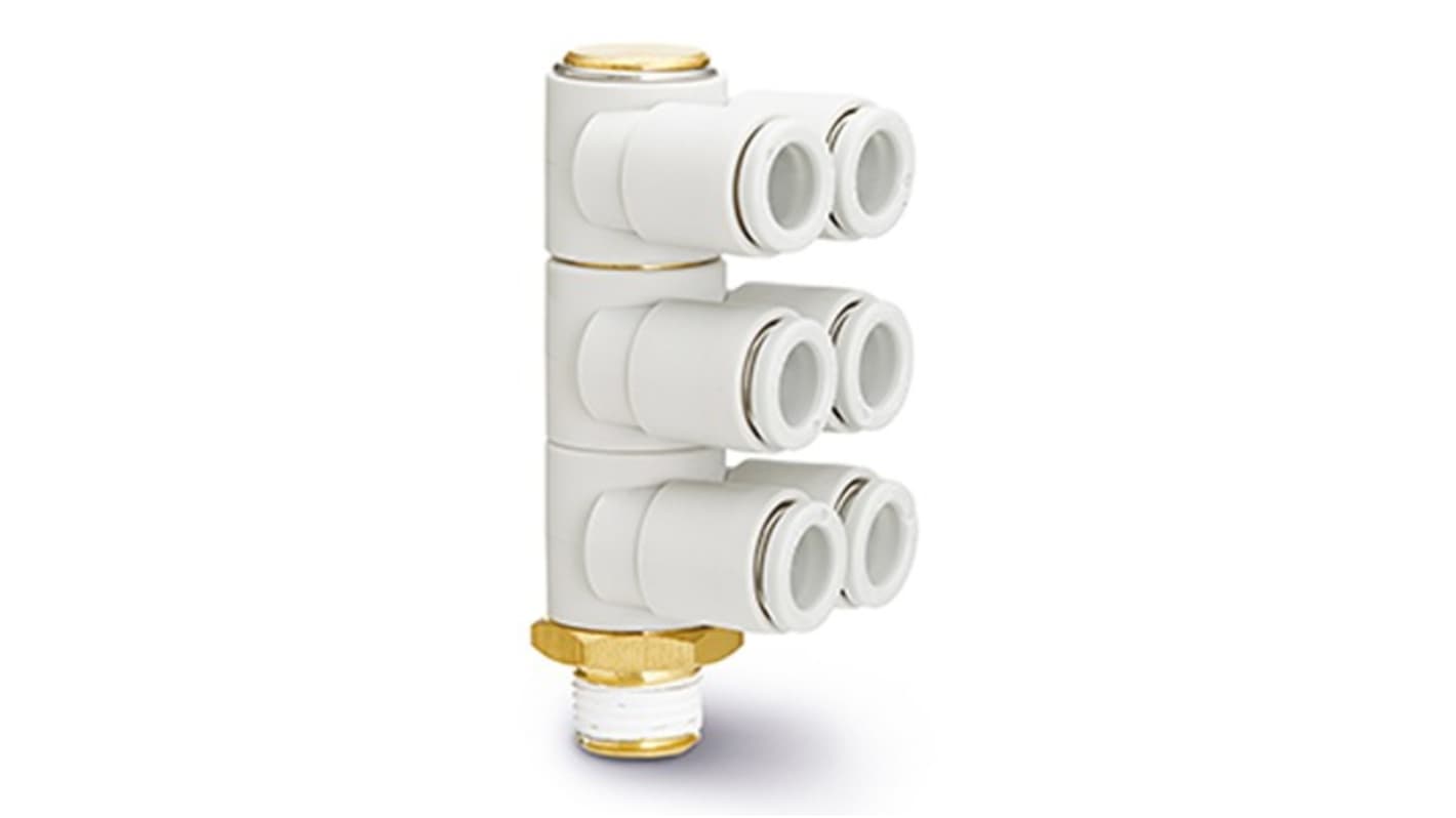 SMC KQ2ZT Series Elbow Fitting, 12 mm to R 1/2, Threaded-to-Tube Connection Style, KQ2ZT12-04AS