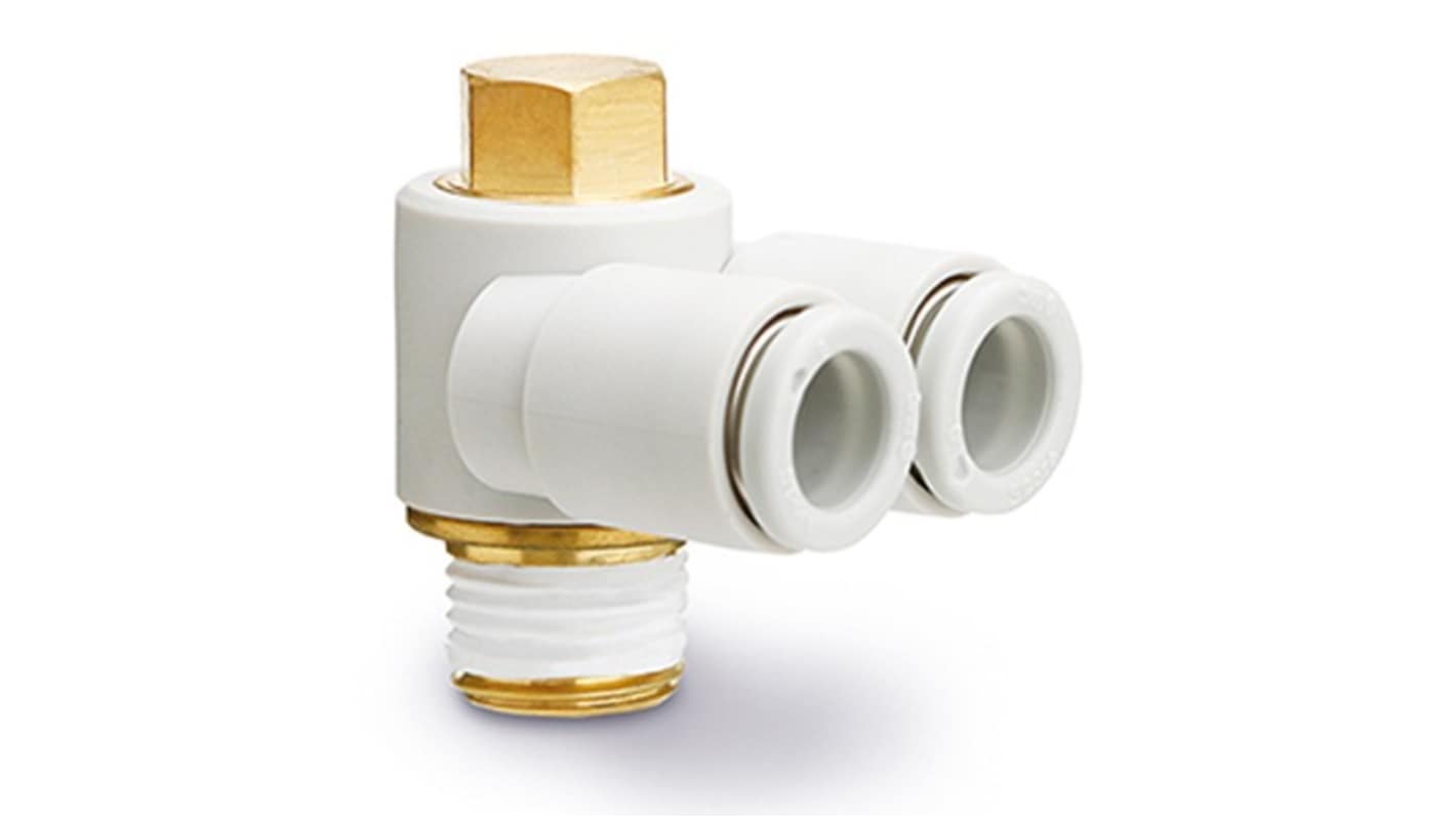 SMC KQ2 Series Elbow Fitting, 12 mm to R 3/8 Male, Threaded-to-Tube Connection Style, KQ2Z12-03AS