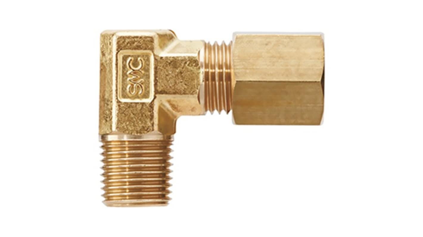 SMC DL Series Elbow Fitting, 6 mm to R 1/4 Male, Threaded-to-Tube Connection Style, DL06-02