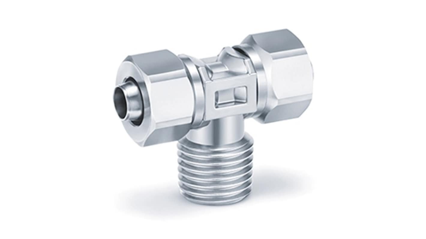 SMC KFG Series Branch Tee, 4 mm to R 1/4 Male, Threaded-to-Tube Connection Style, KFG2T0425-02S