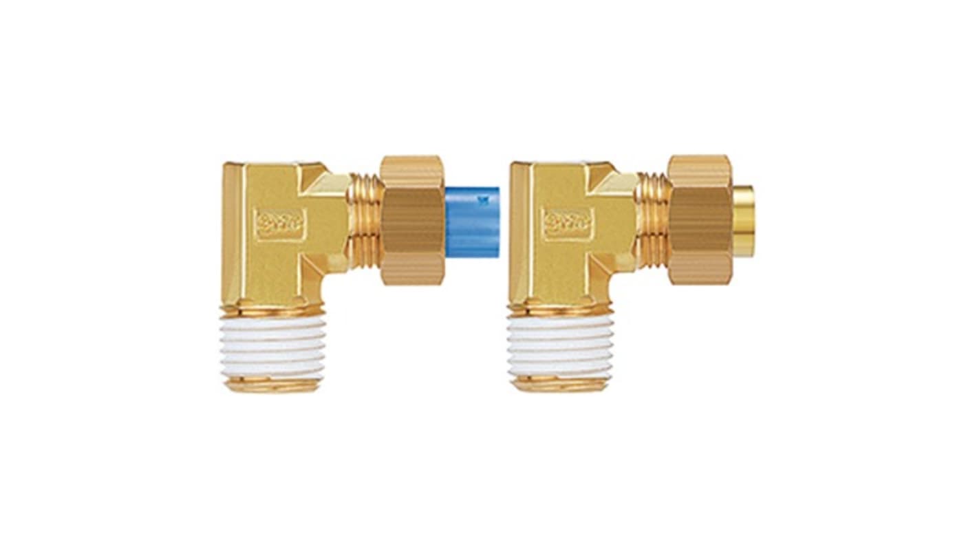SMC KF Series Elbow Fitting, 6 mm to R 1/4 Male, Threaded-to-Tube Connection Style, KFL06-02
