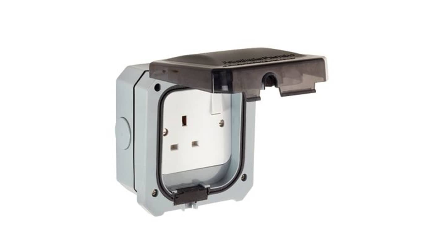Powerbreaker PSKT1G Grey Plug Socket, Type G - British, Indoor, Outdoor Use
