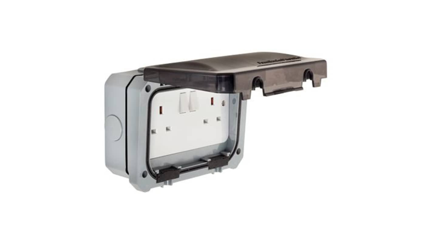 Powerbreaker PSKT2G Grey Plug Socket, Type G - British, Indoor, Outdoor Use