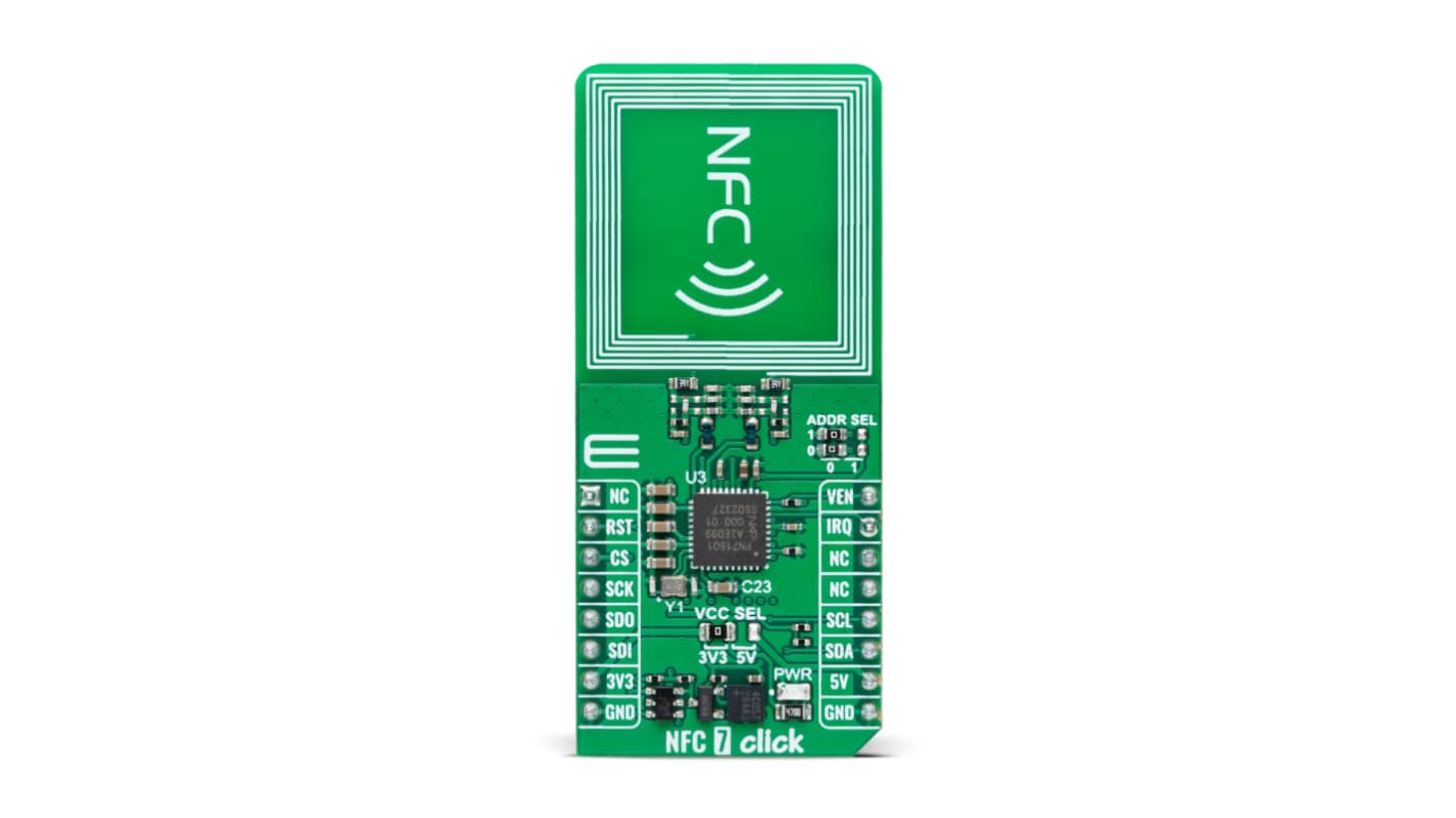 MikroElektronika 近场通信 (NFC)评估测试板 评估板, NFC, 13.56MHz, PN7160A1HN/C100芯片, 用于集成了 NFC 功能