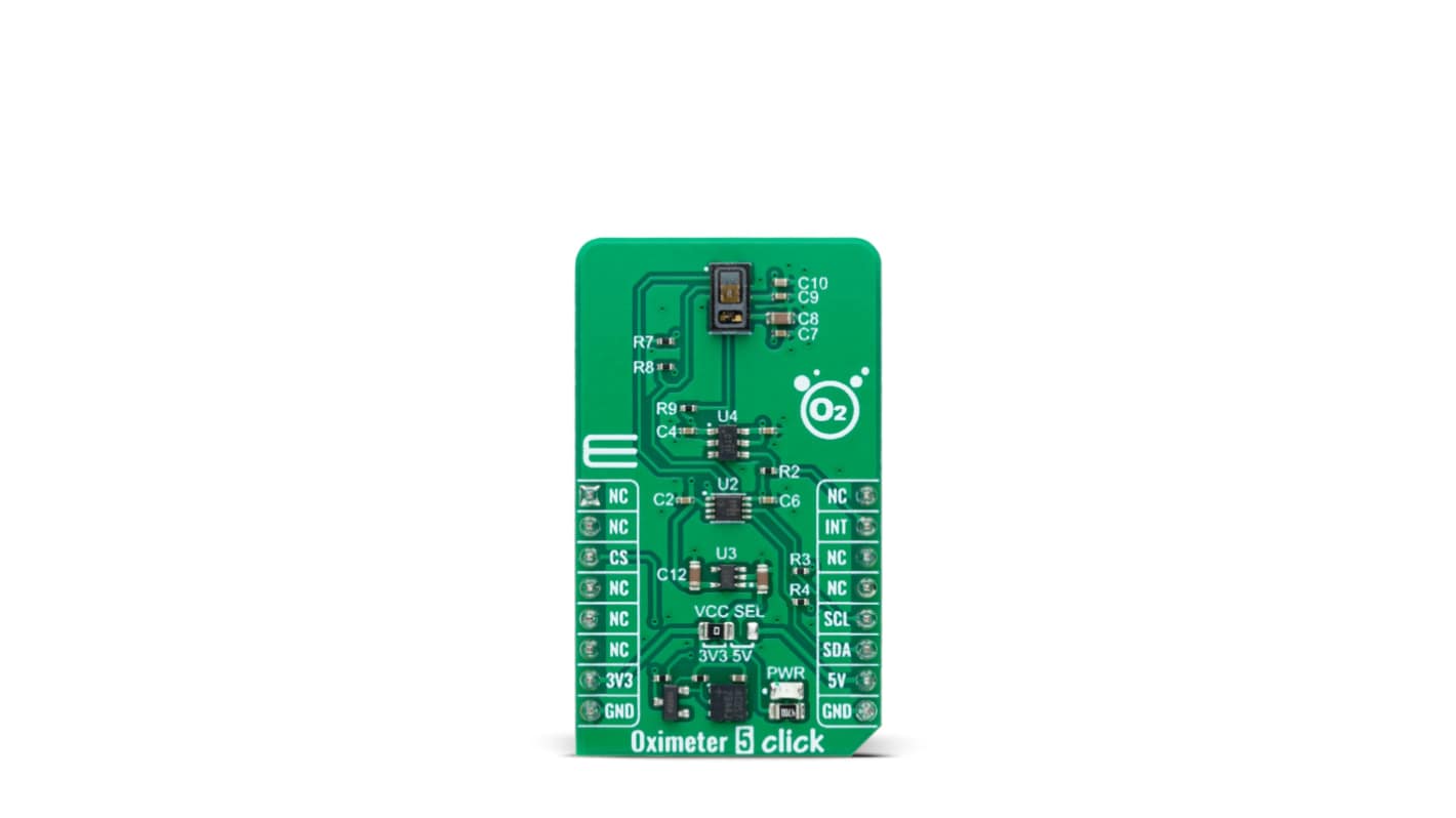 MikroElektronika Oximeter 5 Click 开发板, 氧气传感器, MAX30102芯片, 用于mikroBUS