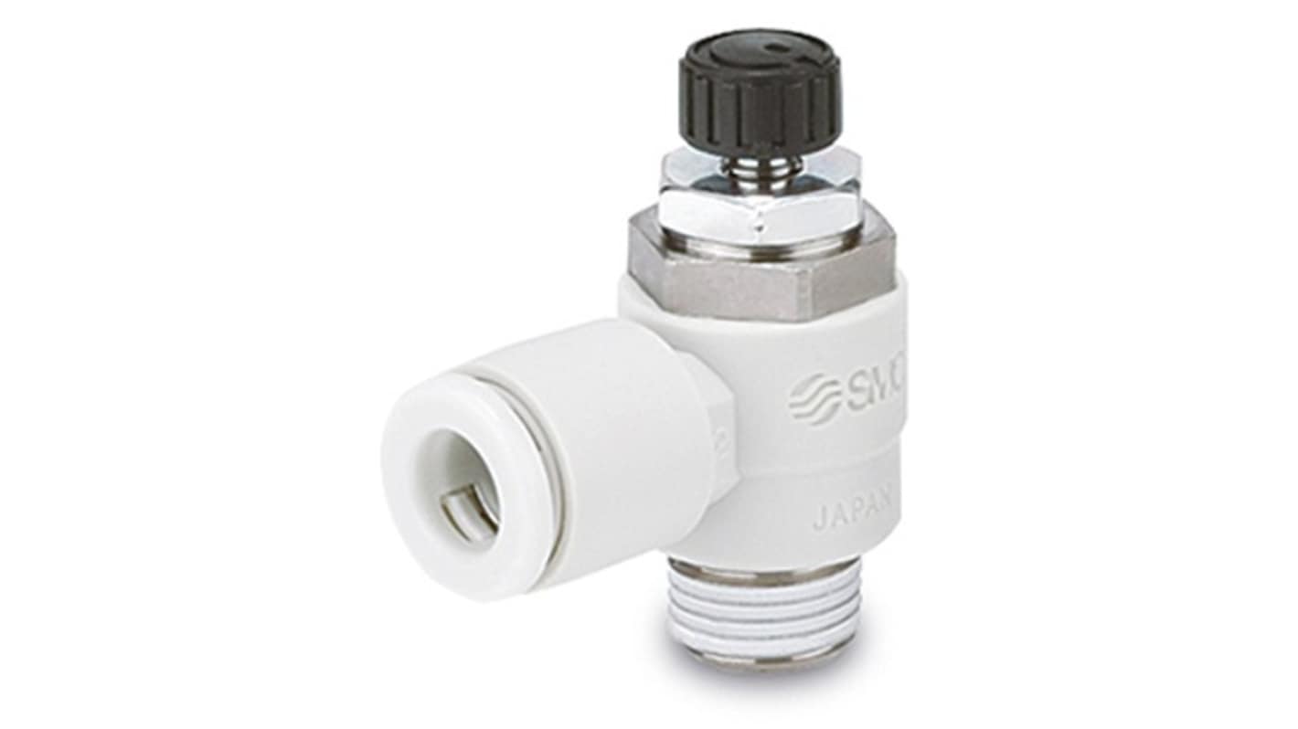 SMC AS-FM Series Threaded Speed Controller, R 1/4 Male Inlet Port x 6mm Tube Outlet Port, AS2201FM-02-06S