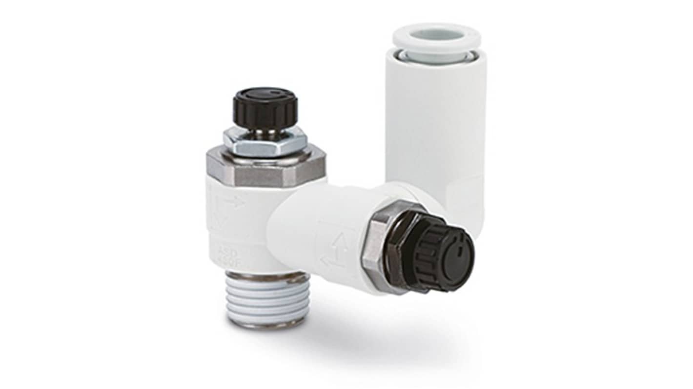 SMC ASD-FM Series Threaded Speed Controller, M5 x 0.8 Male Inlet Port x 4mm Tube Outlet Port, ASD230FM-M5-04