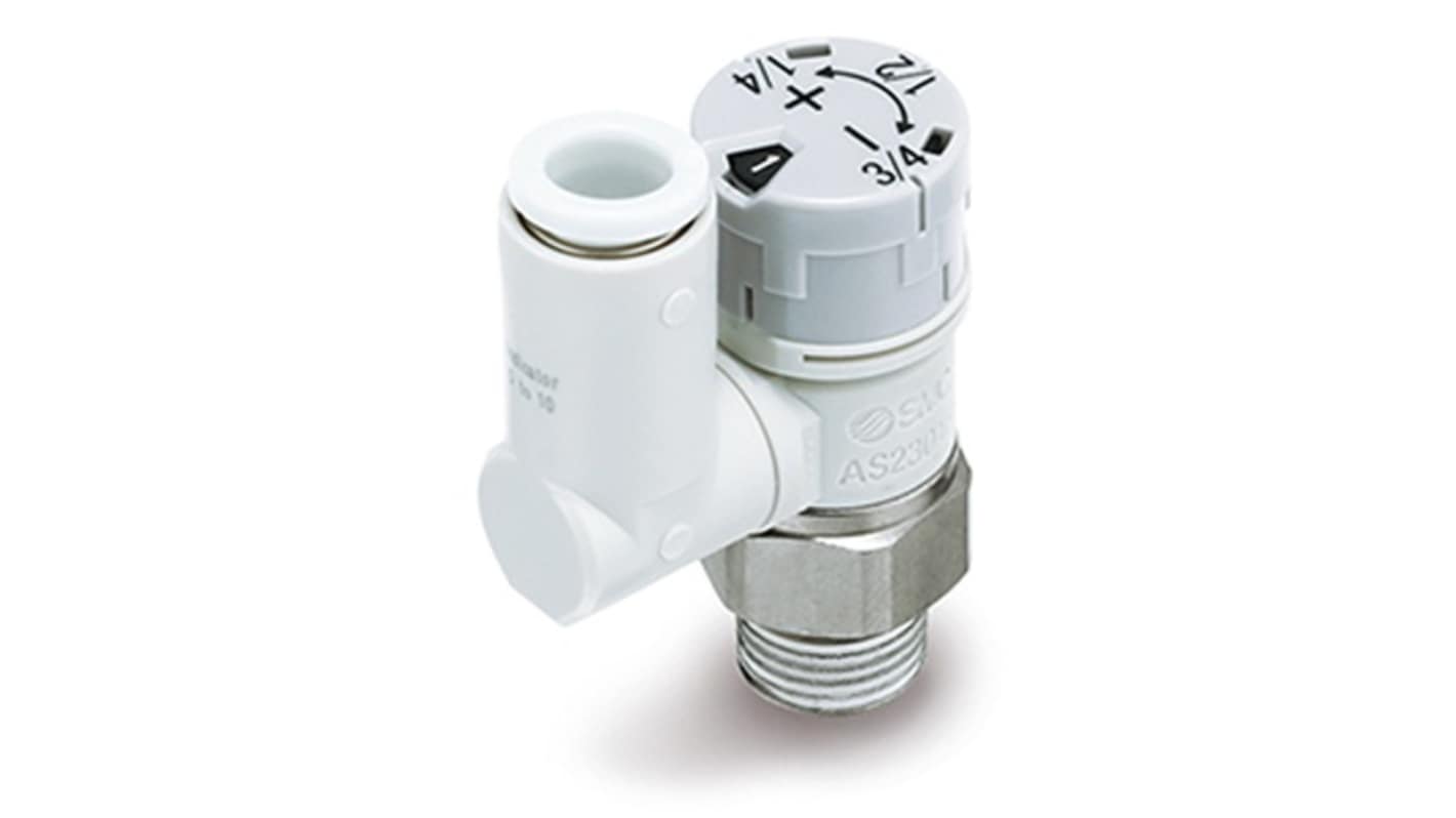 SMC AS-FSA Series Threaded Speed Controller, M5 x 0.8 Male Inlet Port x 6mm Tube Outlet Port, AS1301FS-M5-06A