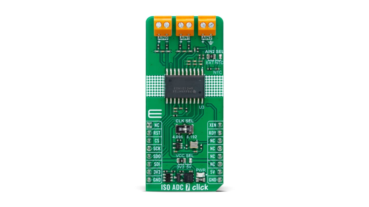 MikroElektronika mikroBus咔哒板, ISO ADC 7 Click, 用于BMS、电表、电动汽车充电器