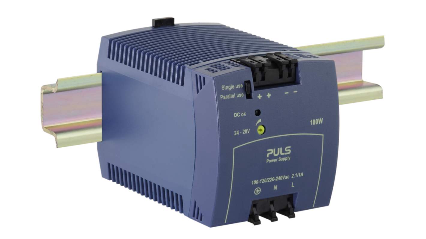 PULS ML100 DIN Rail Power Supply, 120V ac Input, 28V dc Output, 4.2A Output, 100W