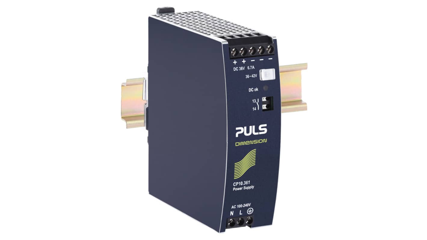PULS CP10 DIN Rail Power Supply, 240V ac, dc Input, 36V dc Output, 5.7A Output, 240W