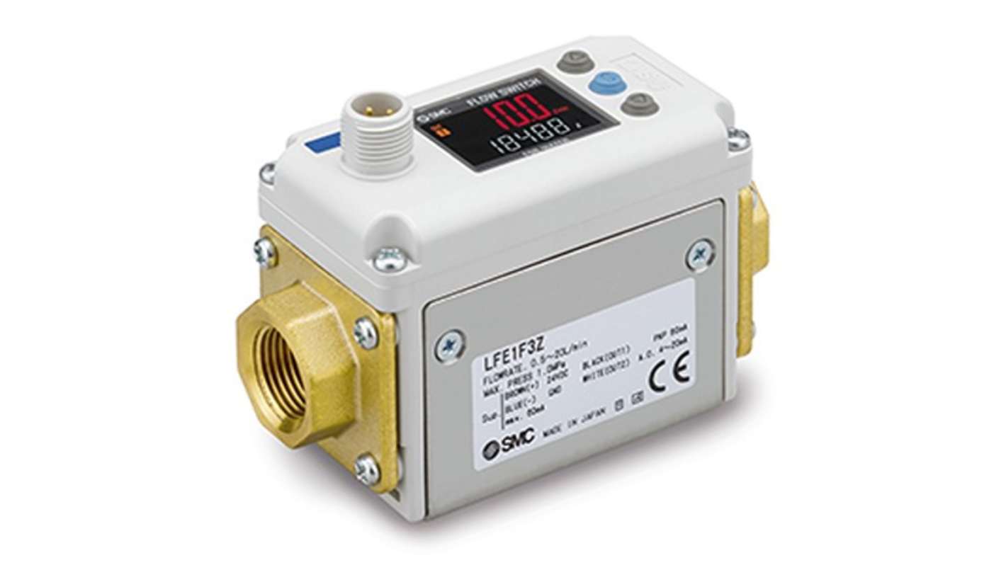 SMC 水流量传感器, 最大200L/min, 12 → 24V dc电源, LFE3D8F1系列
