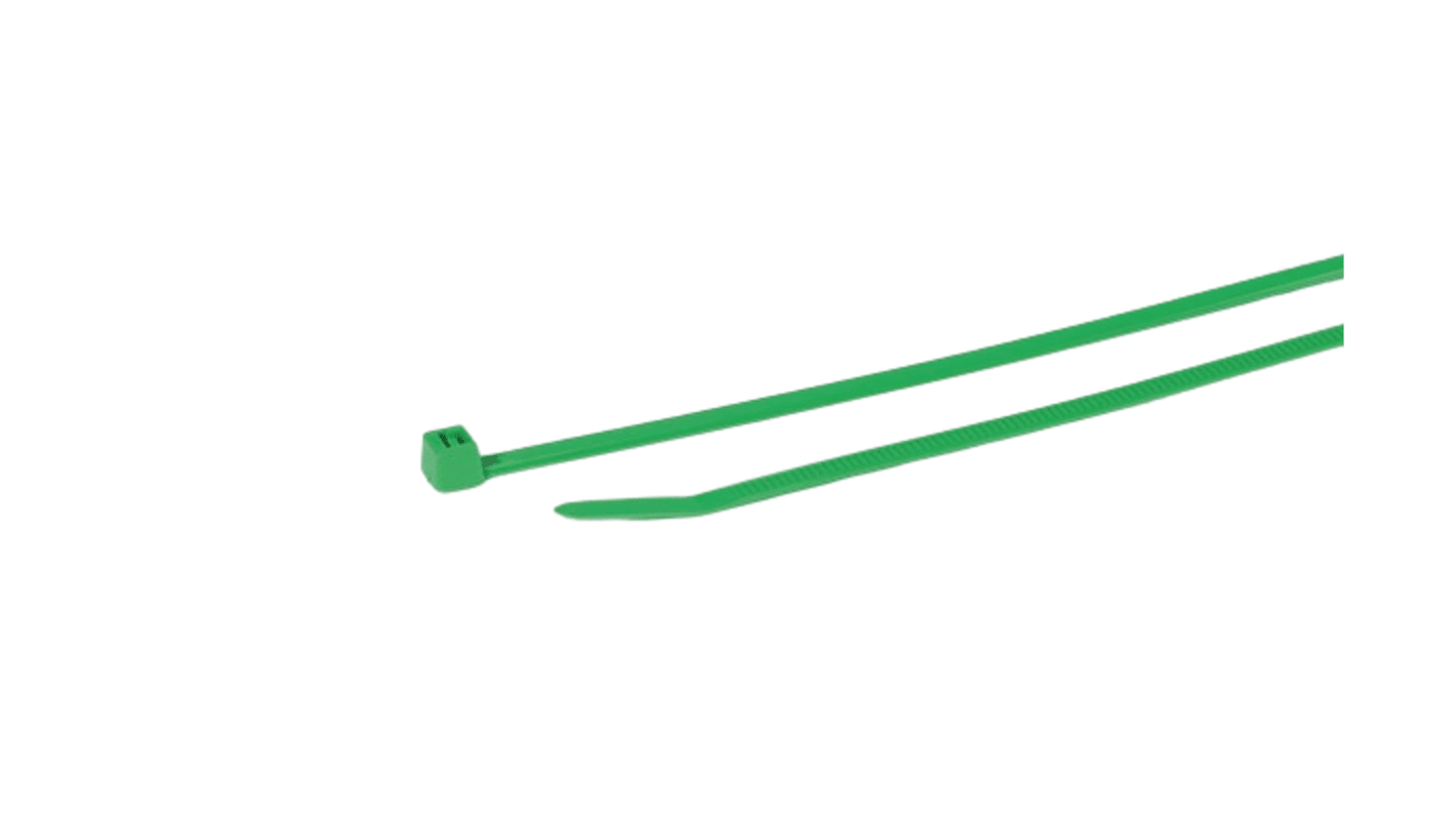 HellermannTyton Cable Tie, 200mm x 4.6 mm, Green Polyamide 6.6 (PA66), Pk-100