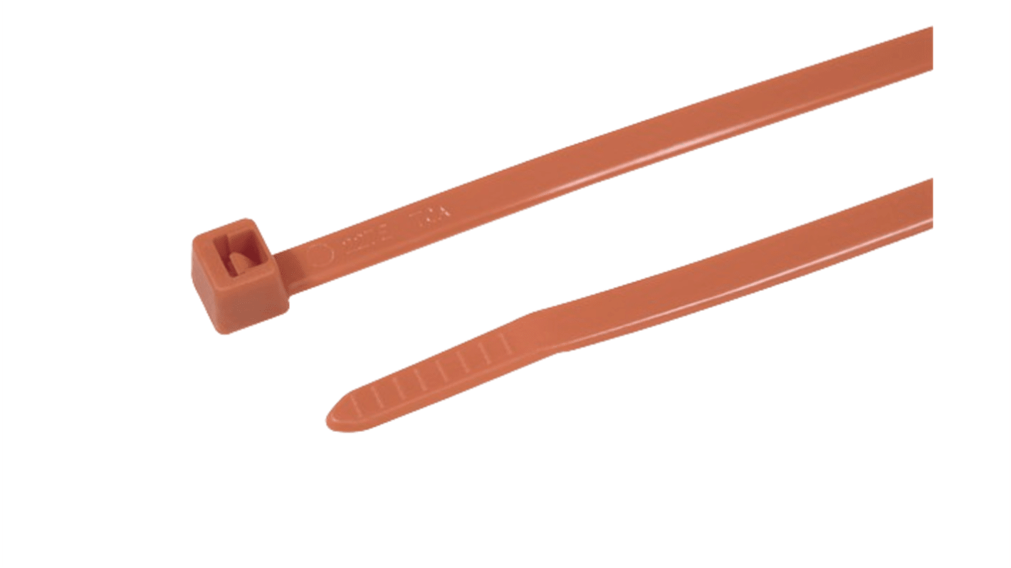 HellermannTyton Cable Tie, 200mm x 4.6 mm, Orange Polyamide 6.6 (PA66), Pk-100