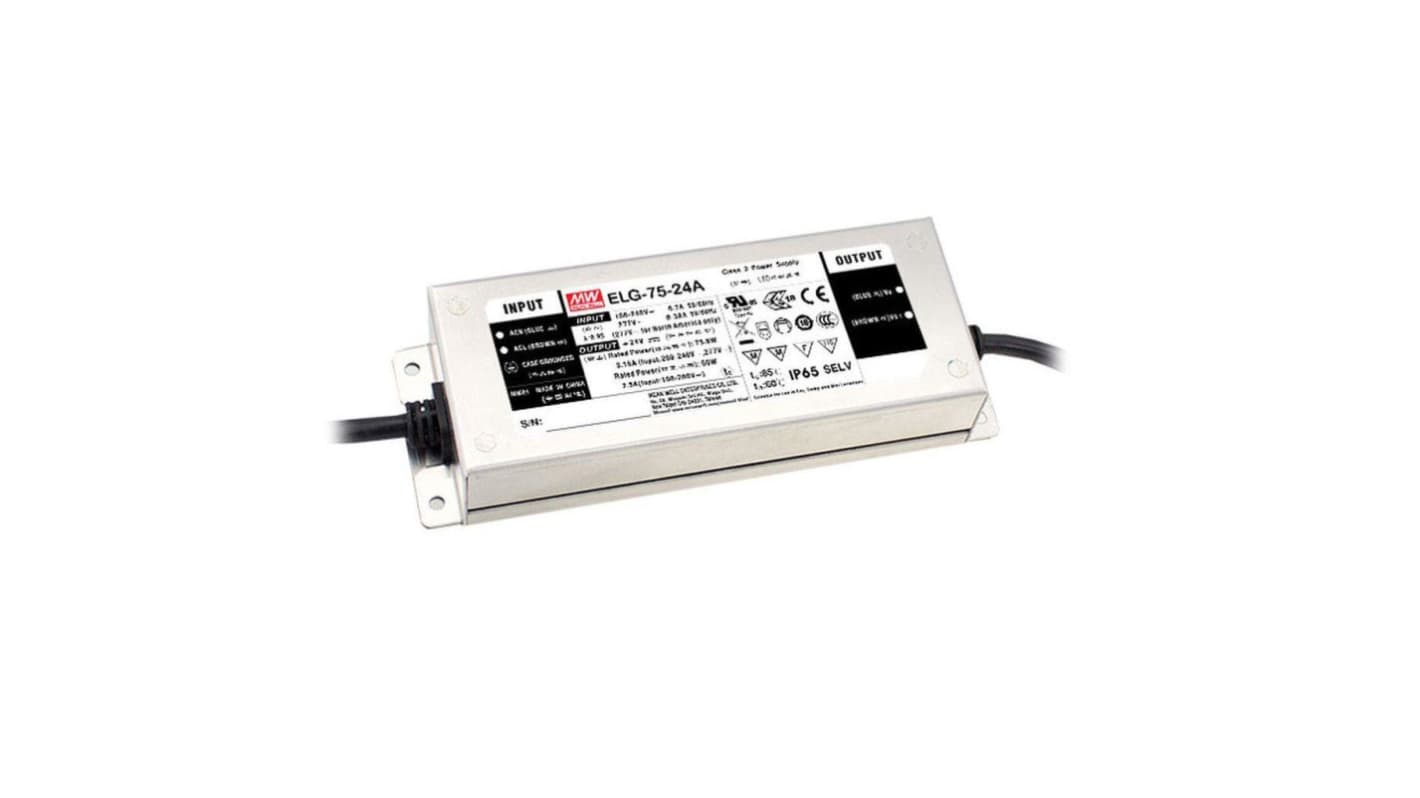 MEAN WELL LED Driver, 12V Output, 75W Output, 5A Output, Constant Current / Constant Voltage