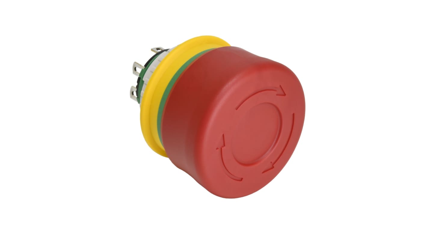 Idec XA1E Series Push Lock Turn Reset Emergency Stop Push Button, Panel Mount, 16mm Cutout, 1NO-2NC, IP65, IP67, IP69K