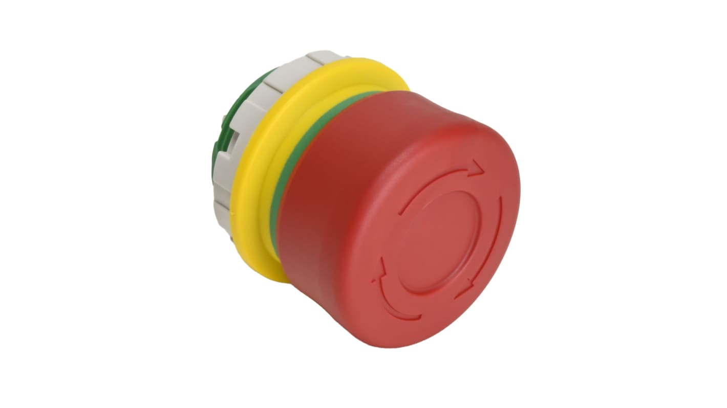 Idec XW1E Series Push Lock Turn Reset Emergency Stop Push Button, Panel Mount, 22mm Cutout, DPST, IP65, IP67, IP69K