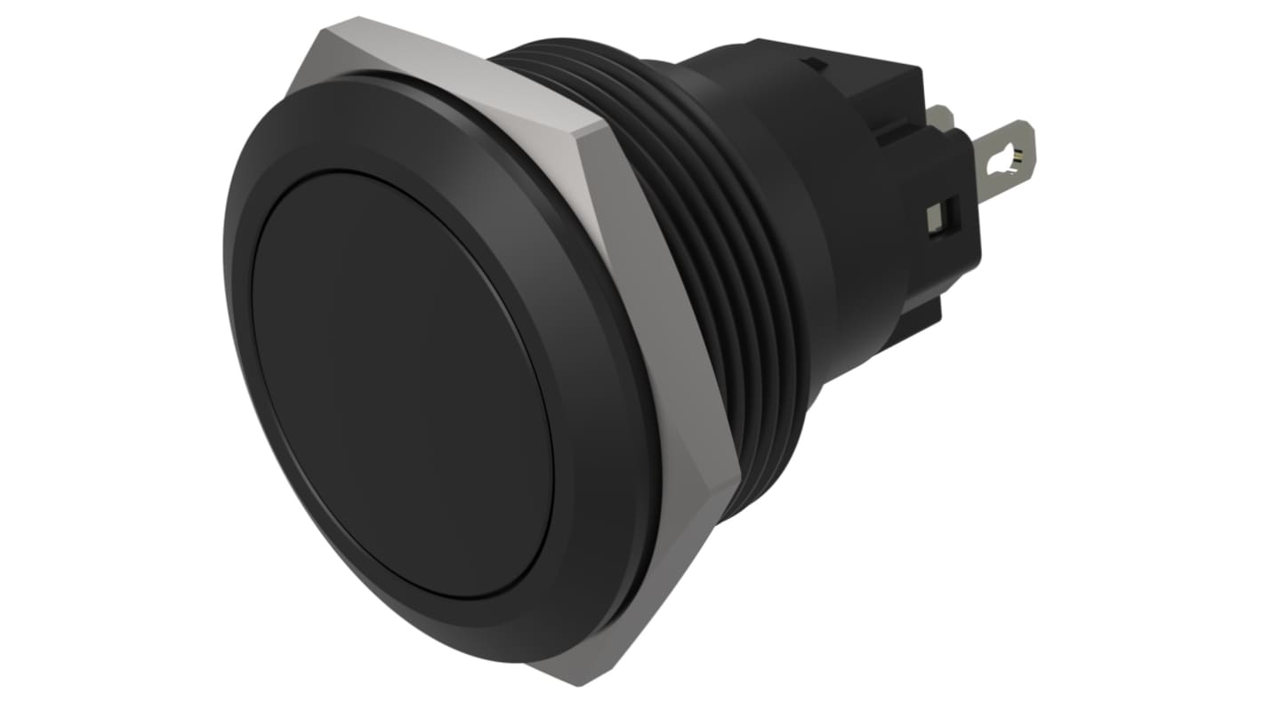 EAO Series 82 Series Push Button Switch, Momentary, Flush Mount, 22mm Cutout, SPST, SPST, IP65, IP67