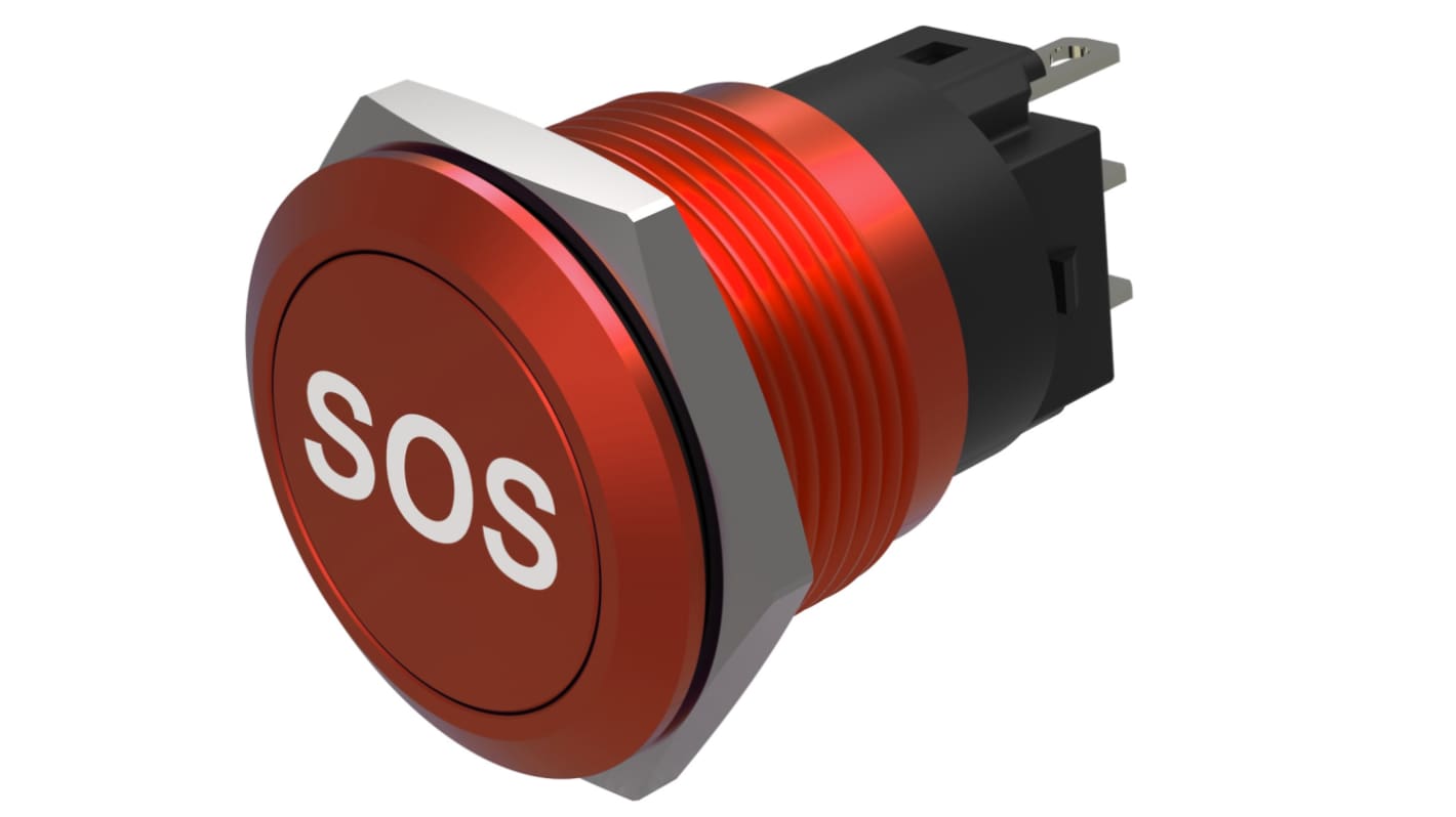 EAO Series 82 Series Push Button Switch, Momentary, Flush Mount, 19mm Cutout, SPST, SPST, IP65, IP67