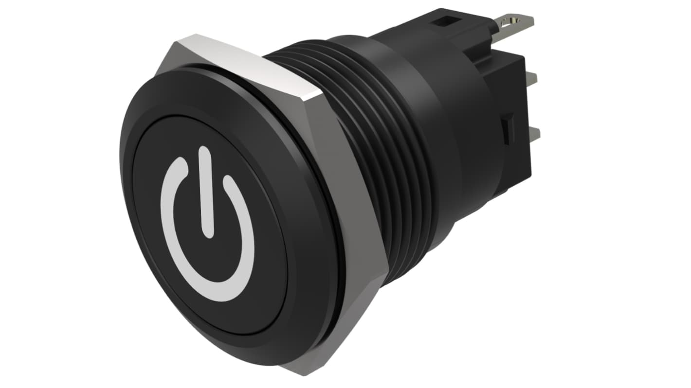 EAO Series 82 Series Push Button Switch, Momentary, Flush Mount, 19mm Cutout, SPST, SPST, IP65, IP67