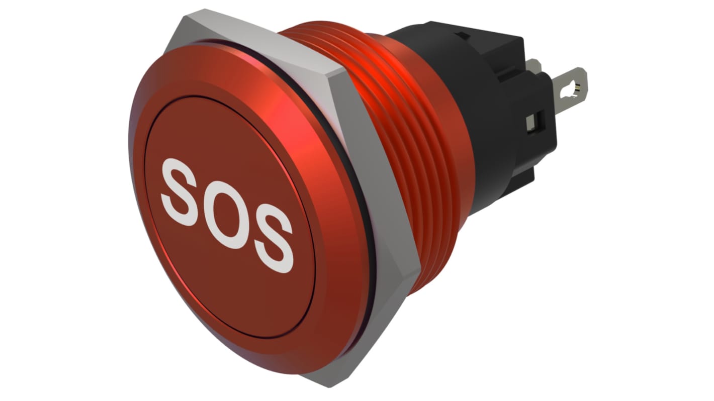 EAO Series 82 Series Push Button Switch, Momentary, Flush Mount, 22mm Cutout, SPST, SPST, IP65, IP67