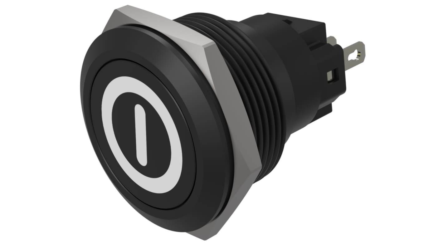EAO Series 82 Series Push Button Switch, Momentary, Flush Mount, 22mm Cutout, SPST, SPST, IP65, IP67