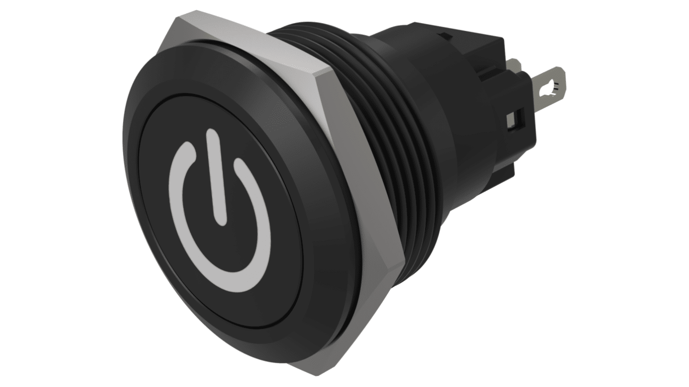 EAO Series 82 Series Push Button Switch, Momentary, Flush Mount, 22mm Cutout, SPST, SPST, IP65, IP67