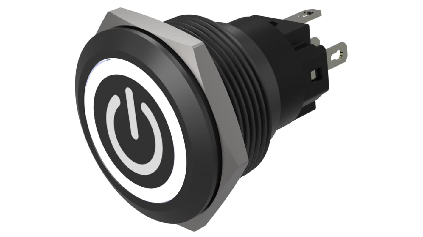 EAO Series 82 Series Illuminated Push Button Switch, Momentary, Flush Mount, 22mm Cutout, SPST, SPST, White LED, 24V,