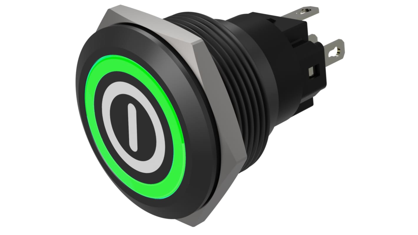 EAO Series 82 Series Illuminated Push Button Switch, Momentary, Flush Mount, 22mm Cutout, SPST, SPST, Red/Green LED,