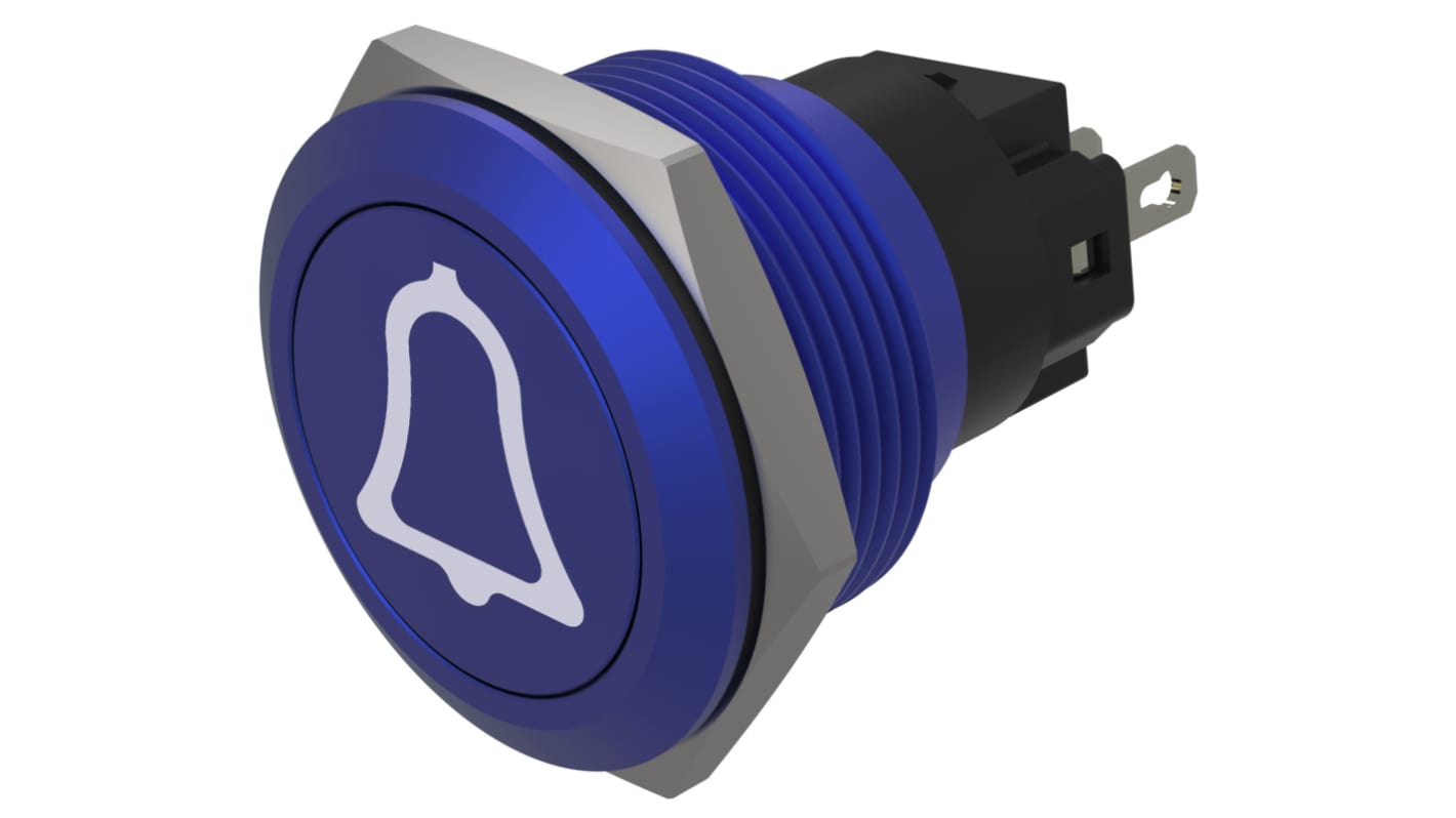 EAO Series 82 Series Push Button Switch, Momentary, Flush Mount, 22mm Cutout, SPST, SPST, IP65, IP67