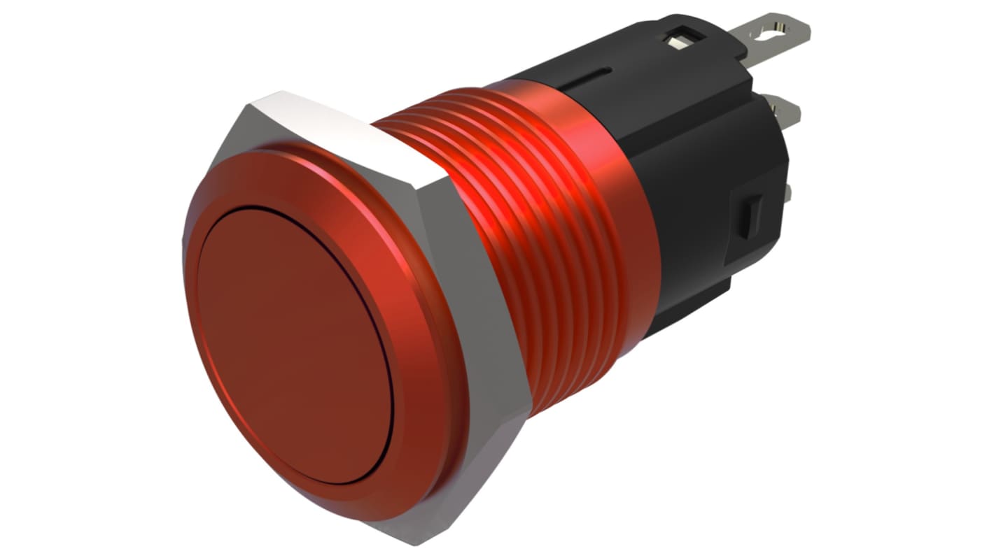 EAO Series 82 Series Push Button Switch, Momentary, Flush Mount, 16mm Cutout, SPST, SPST, IP65, IP67
