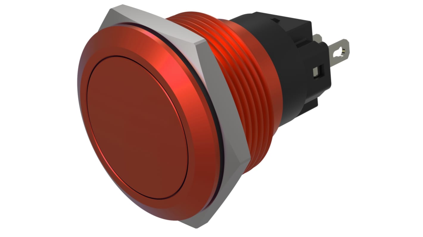 EAO Series 82 Series Push Button Switch, Momentary, Flush Mount, 22mm Cutout, SPST, SPST, IP65, IP67