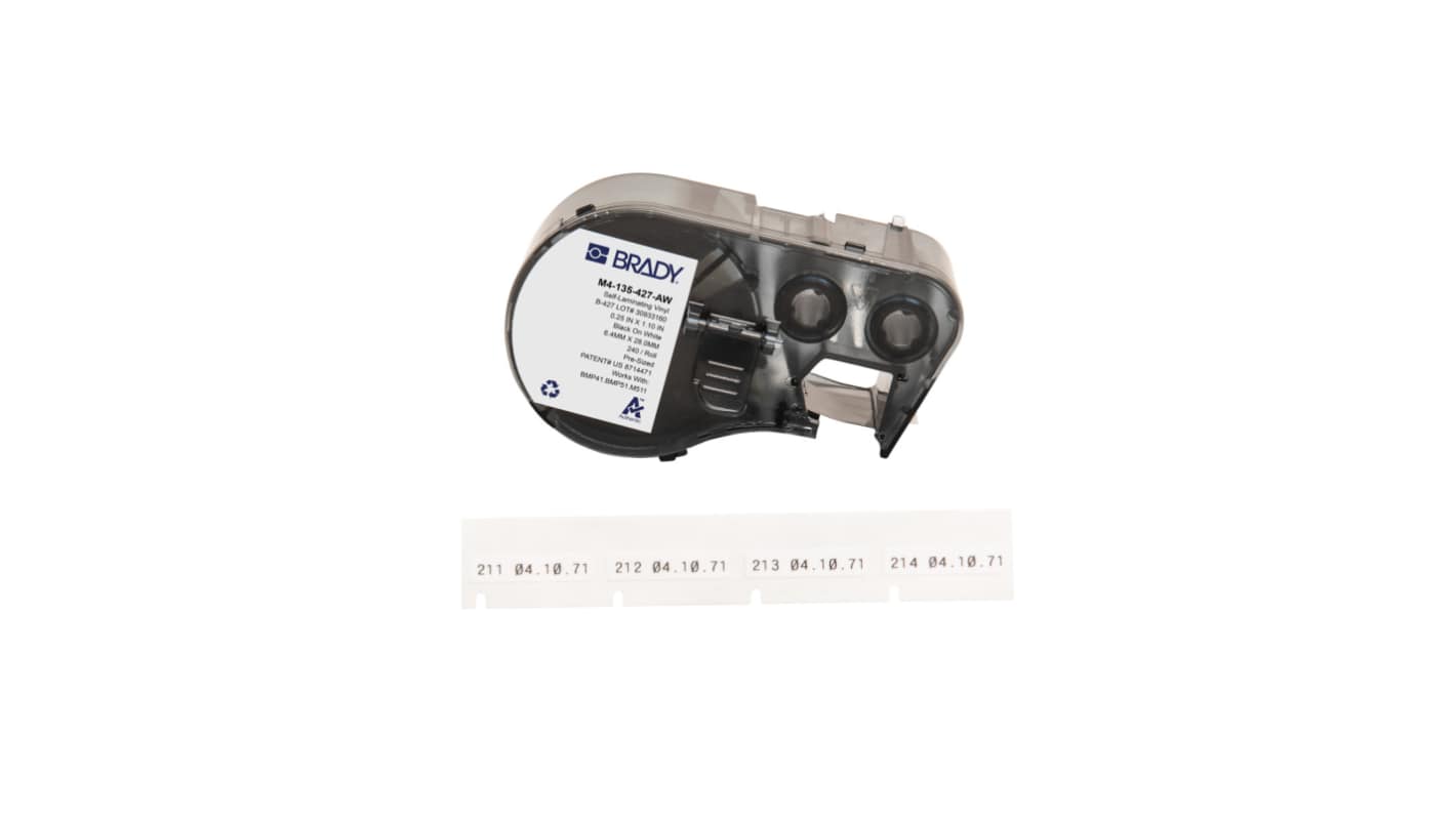 Brady B-427 Black on White Label Printer Labels, 1.1 in Length, 0.25 in Width, 1.1in Label Length, 0.25in Label Width