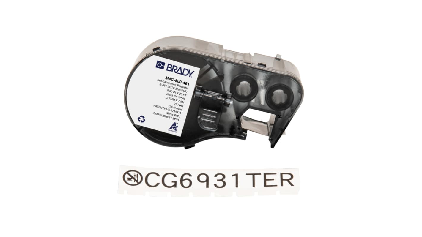 Brady B-461 Black on White Label Printer Labels, 300 in Length, 0.5 in Width, 300in Label Length, 0.5in Label Width