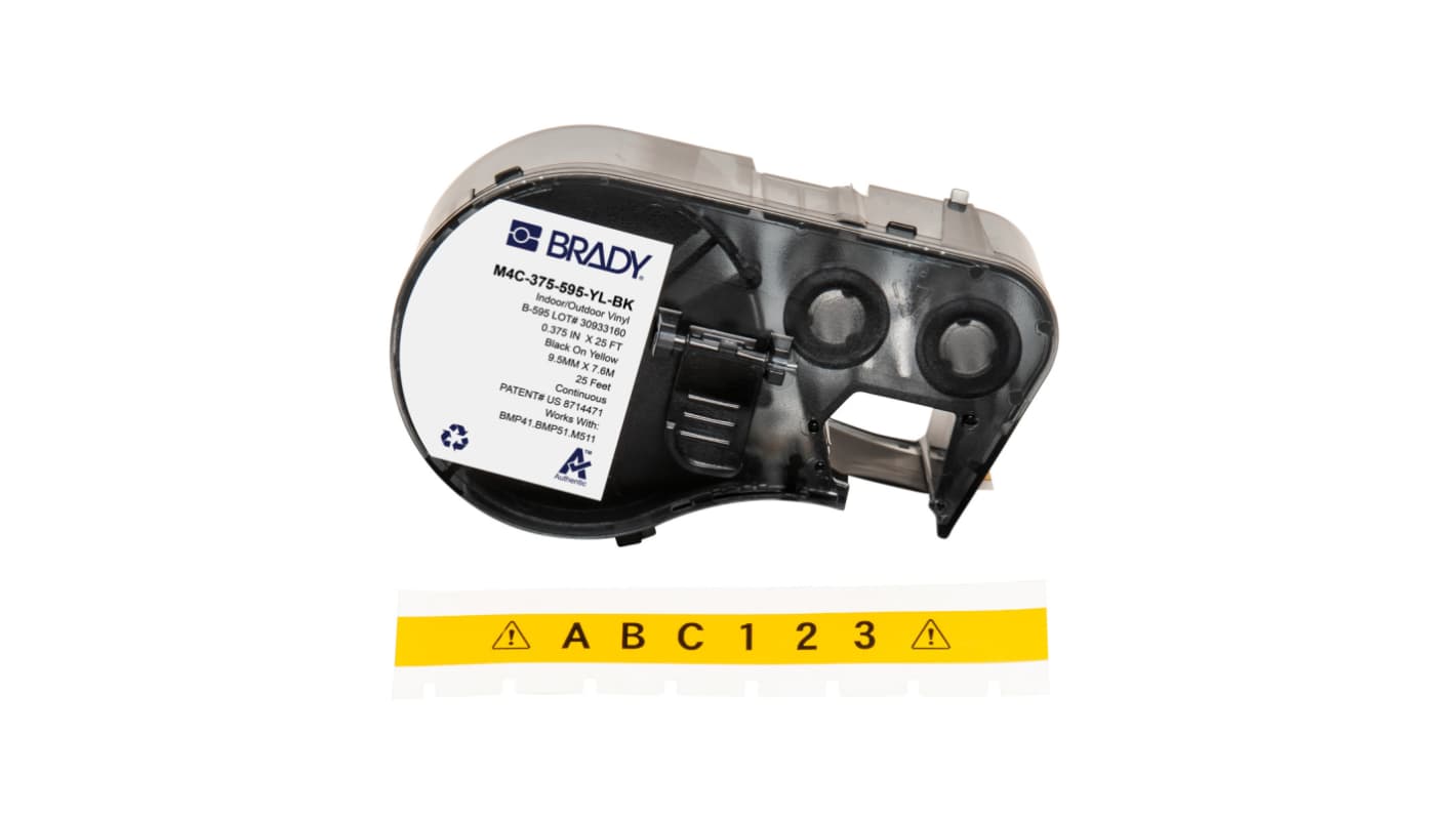 Brady B-595 Black on Yellow Label Printer Tape, 300 in Length, 0.375 in Width, 300in Label Length, 0.375in Label Width